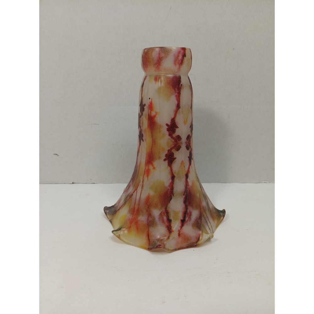 Art Glass Lamp Shade Tulip Ruffled Bell Mottled Red Yellow 1.5 In Fitter